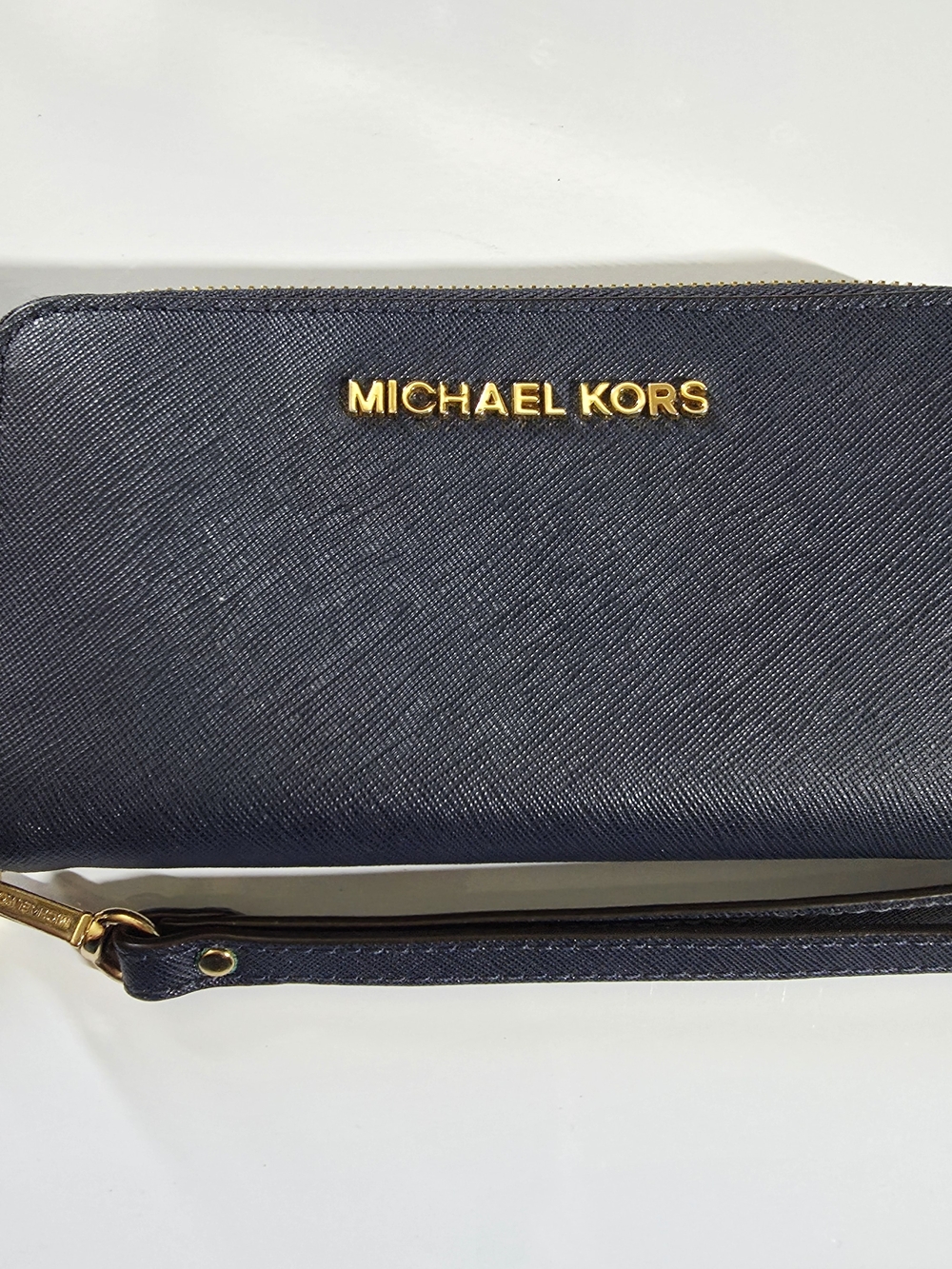 Michael Kors Navy Saffiano Leather Zip Wristlet